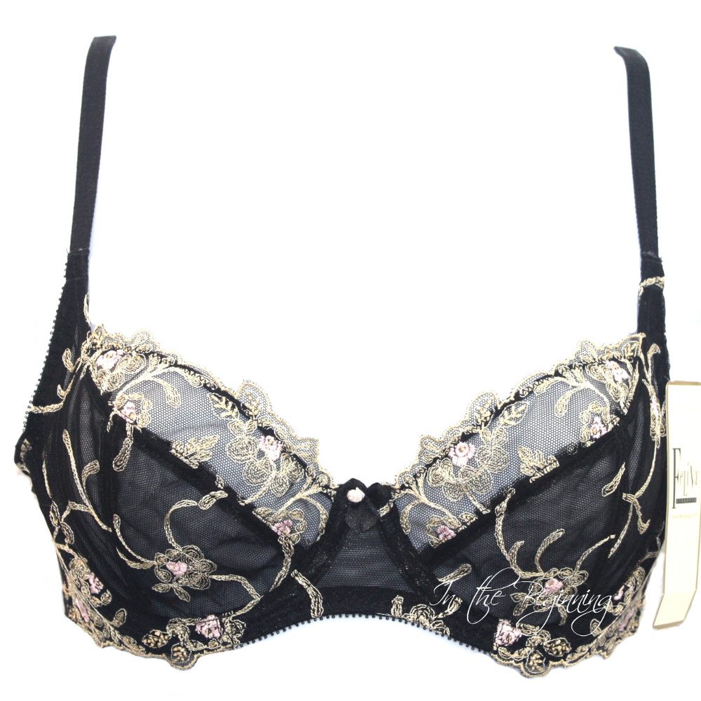 Felina 32C Black Beige Unlined 3 Part Cup Bra NWT